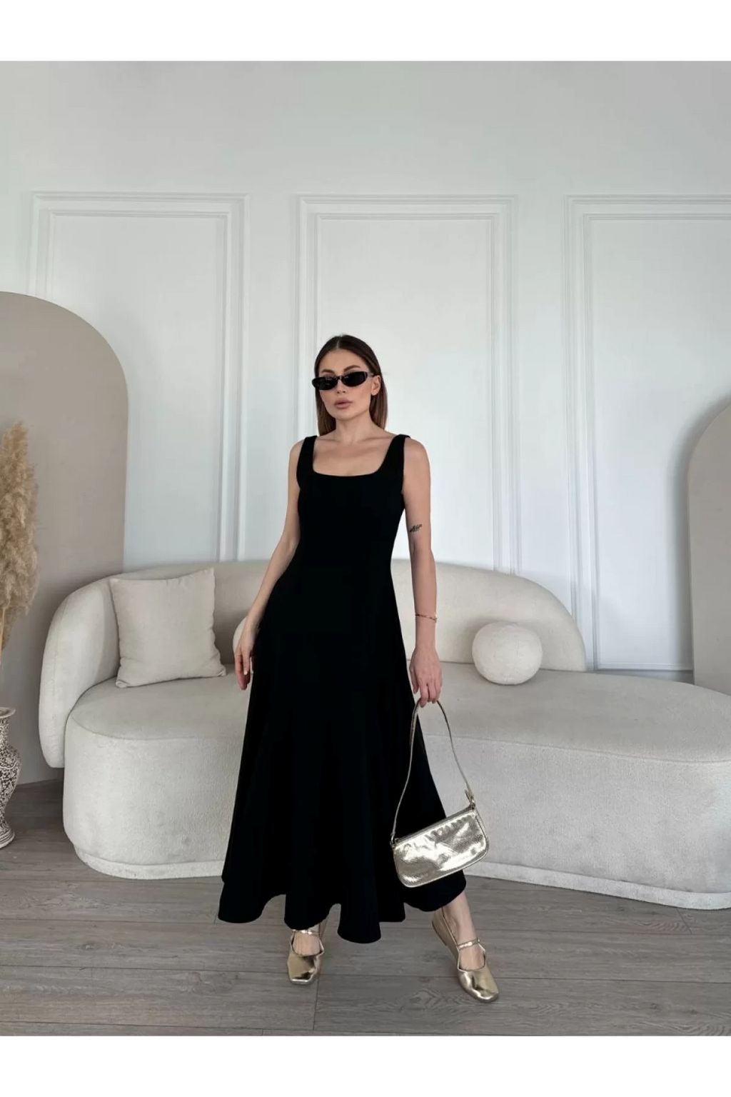 Kare yaka maxi boy elbise