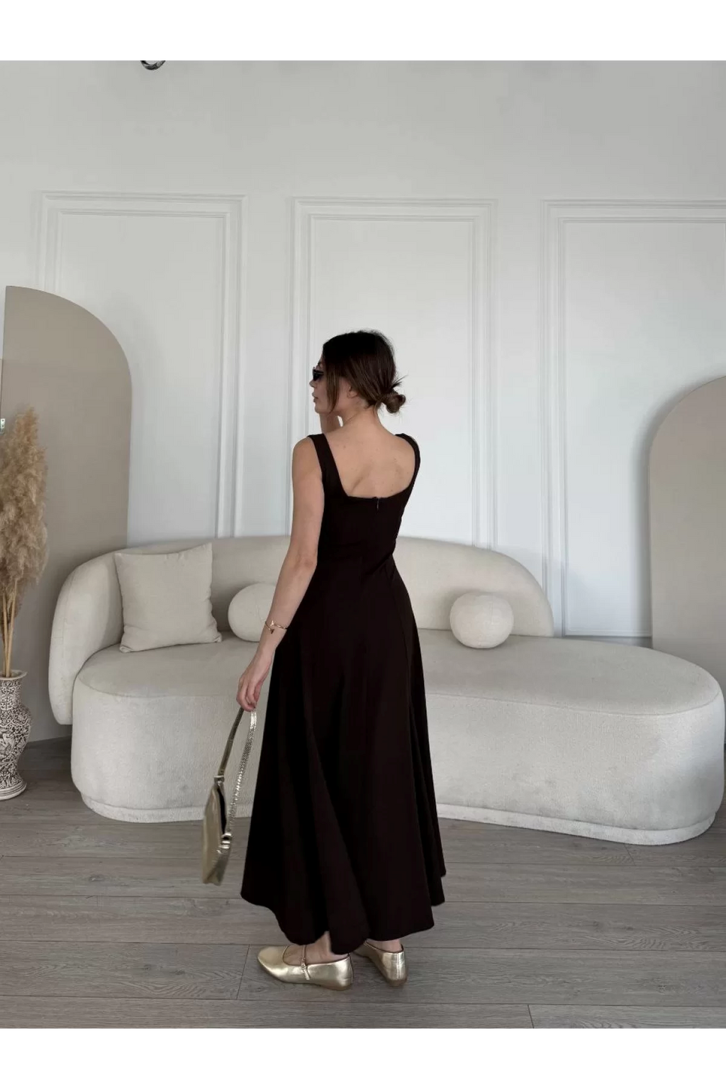 Kare yaka maxi boy elbise