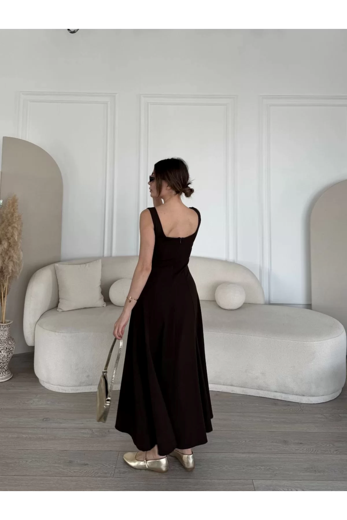 Kare yaka maxi boy elbise