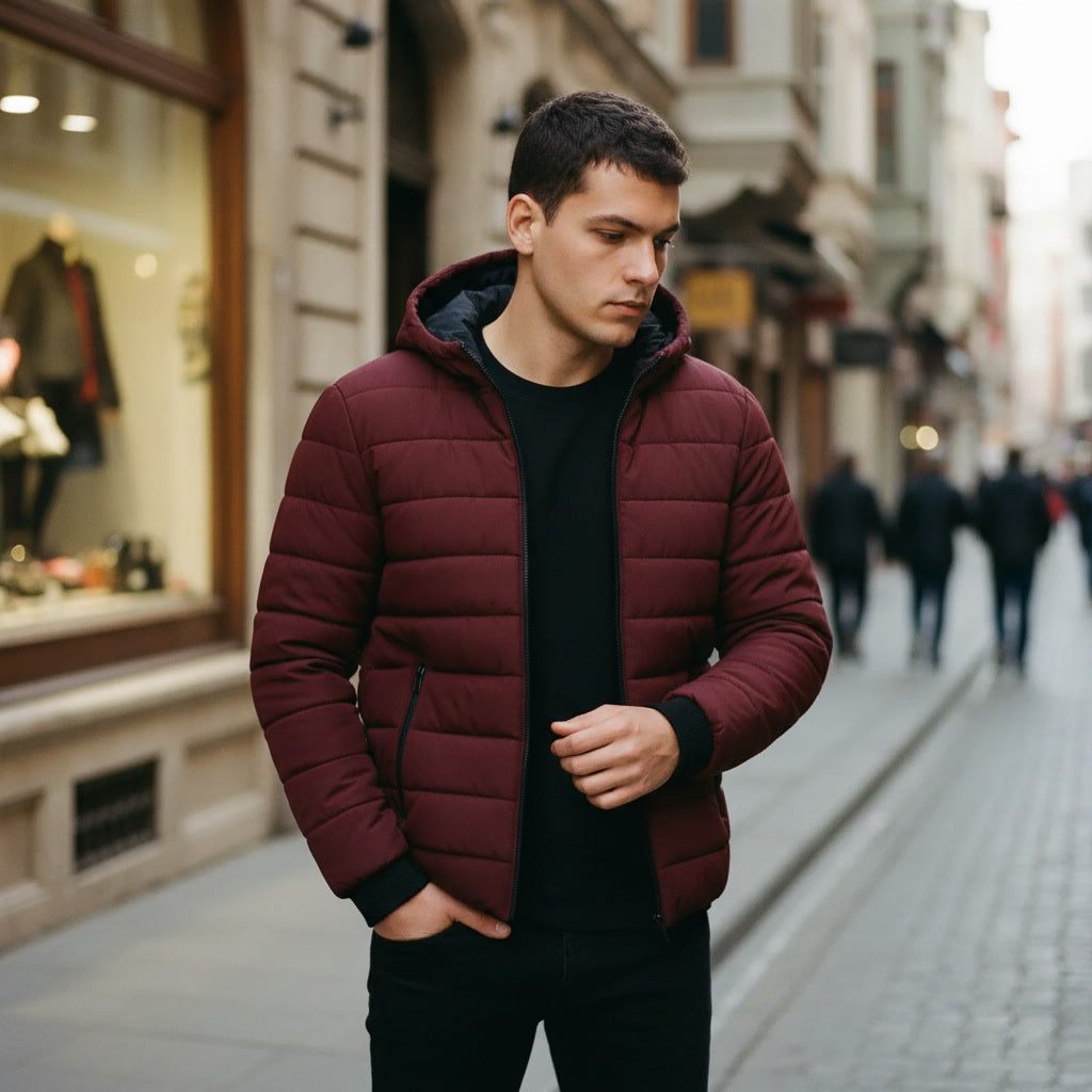 Kapüşonlu şişme mont