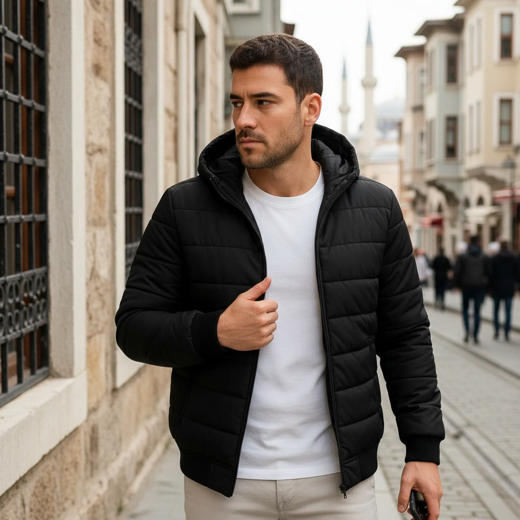 Kapüşonlu şişme mont