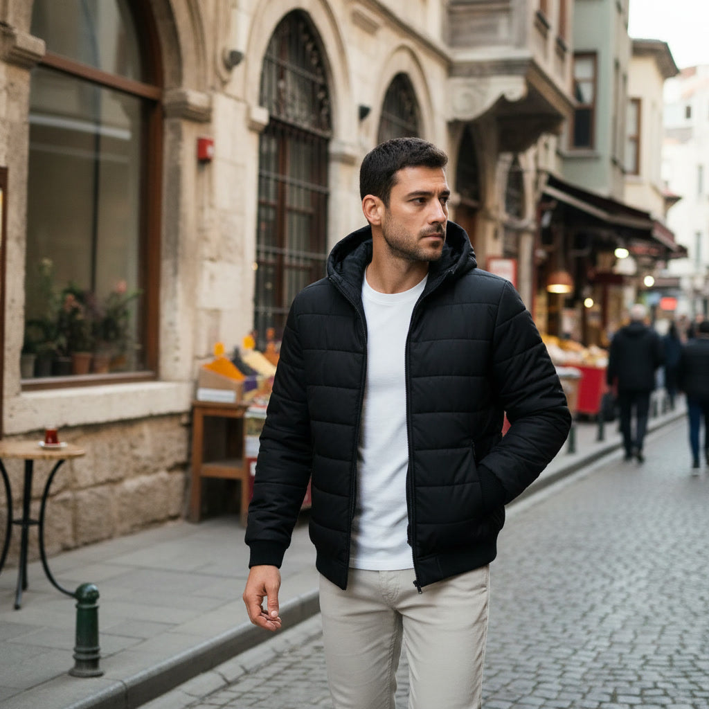 Kapüşonlu şişme mont