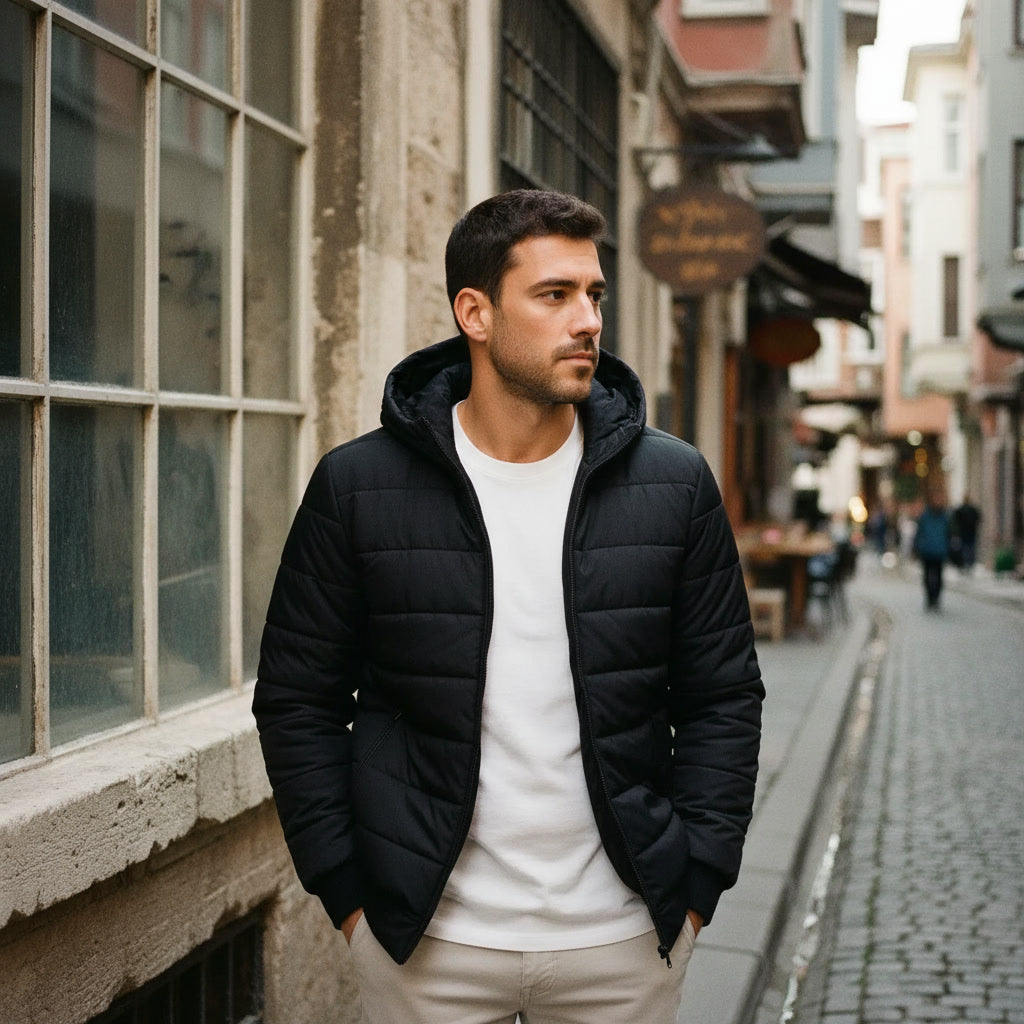 Kapüşonlu şişme mont