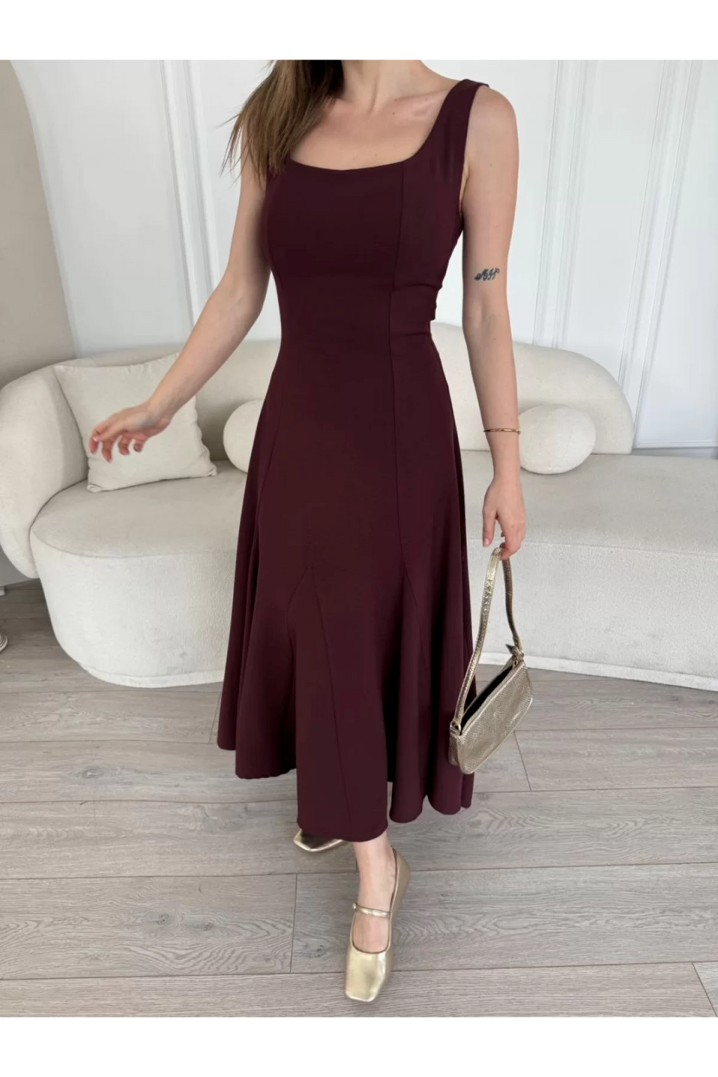 Kare yaka maxi boy elbise